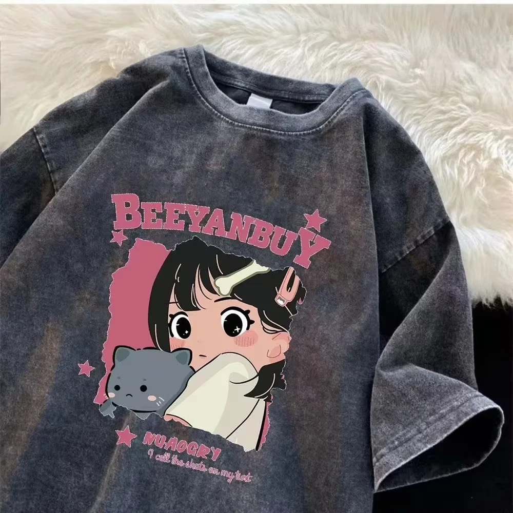 Street Fashion Trends 2025 - 2025年ウォーターウォッシュヴィンテージTシャツ メンズ＆レディース レトロデザイン ユニーク ヒップホップ カジュアル