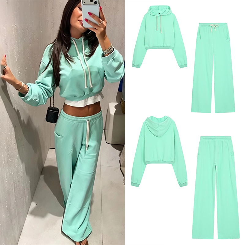 Street Fashion For 2026 - Guobioziy レディース蛍光クロップスウェットシャツセット 2026年春夏コレクション ヨーロピアンカジュアルデイリーファッション スリムタッセルストリート