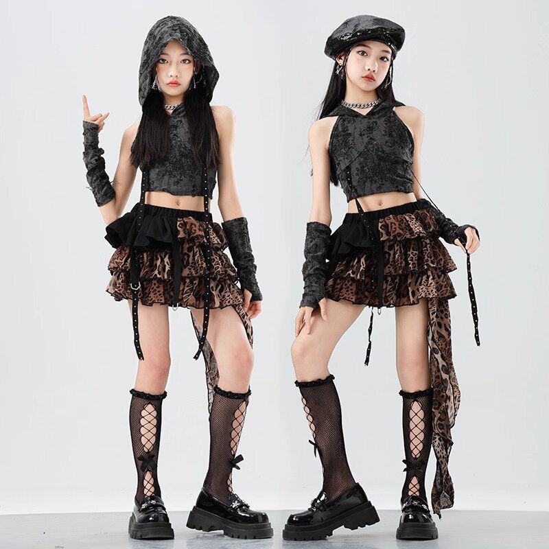 Street Fashion Show - 女の子のジャズダンスファッショナブルなジャズガールパフォーマンス衣装トレンディな子供用ショーコスチュームストリートダンスセット服