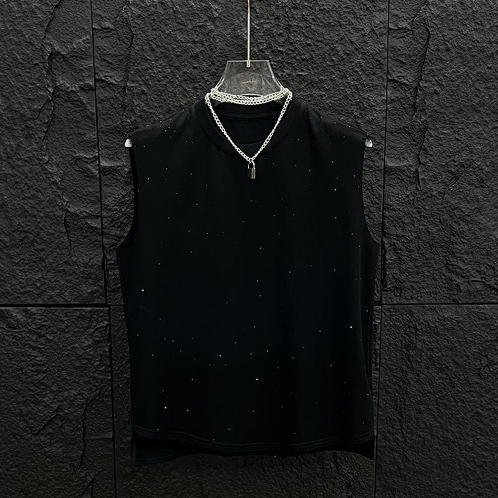 Street Fashion Trends 2025 - 2025 夏の新メンズソリッドカラーホットダイヤモンドノースリーブベストアメリカンレトロファッショントレンドストリートニッチカジュアルルーズメンズトップス