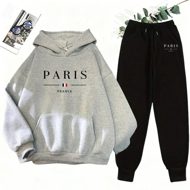 Street Fashion Men - 2026年レディース、2点セットのトラックスーツ。パーカーとスウェットパンツの組み合わせで、カジュアルな普段着として、また秋・冬のストリートファッションやスポーツウェアとしても着用できる。