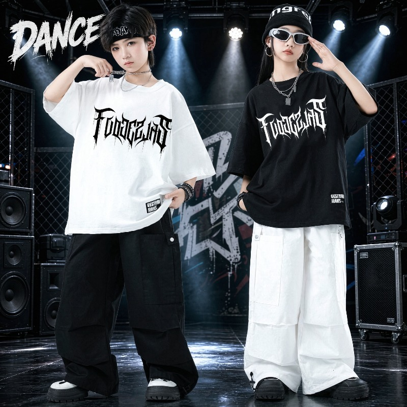 Street Fashion For Boy - ユニセックス ヒップホップ ストリートダンス コスチューム 子供用 クールなステージパフォーマンス衣装