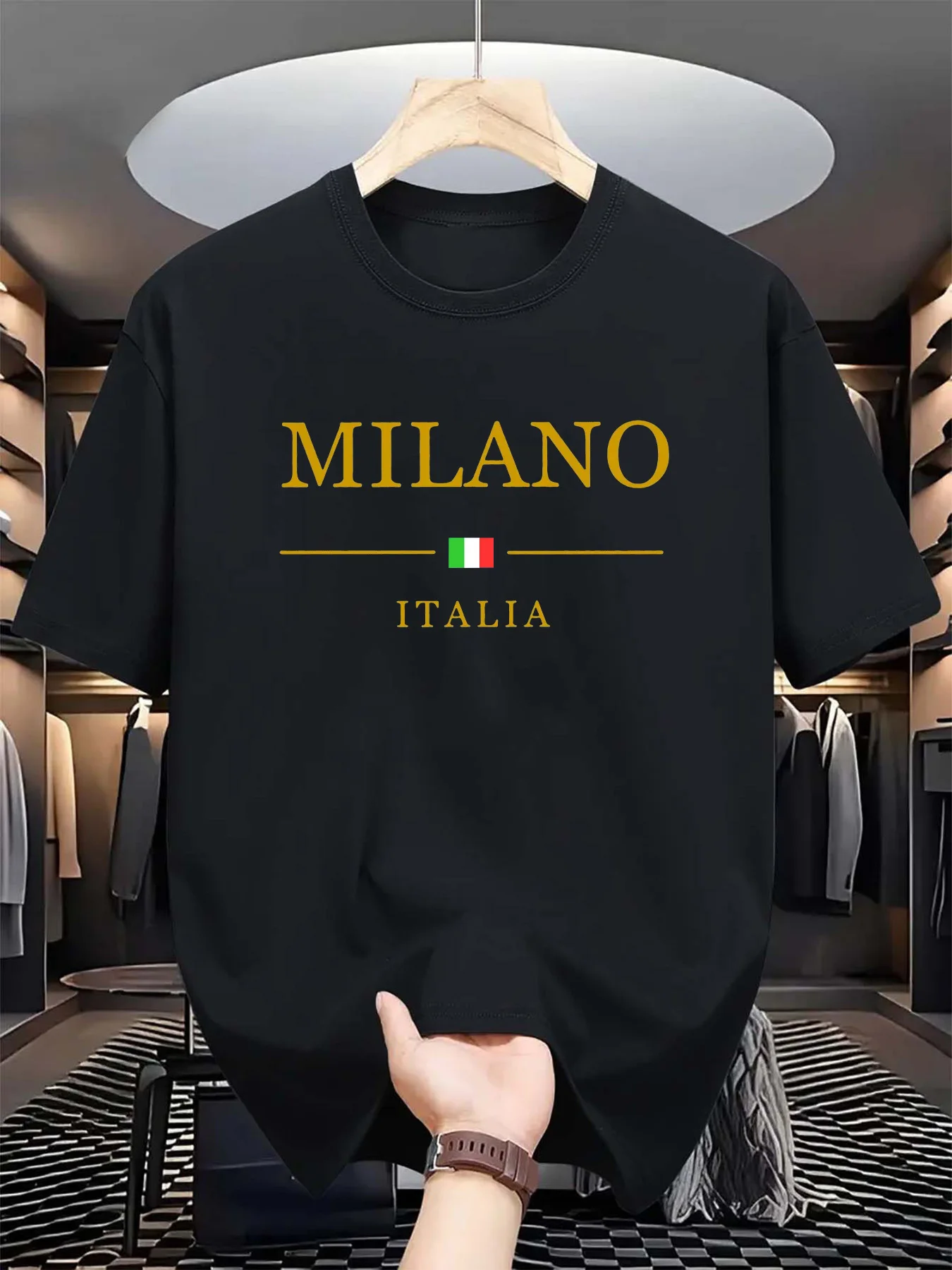 Street Fashion Of Milan - メンズ夏用3DプリントTシャツ半袖、ファッショナブル、カジュアルでゆったり、ミラノイタリア柄ストリートTシャツと組み合わせて