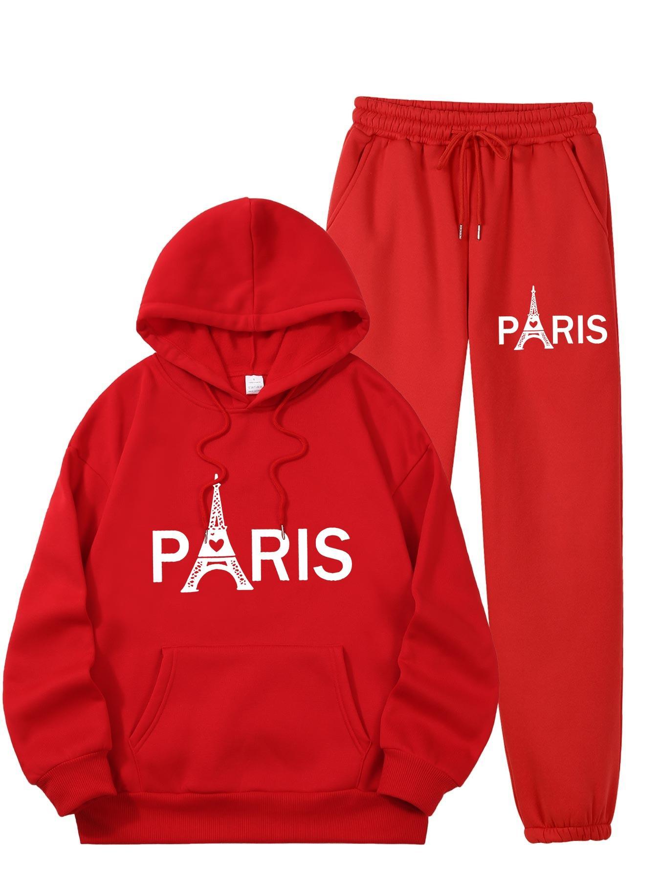 Street Fashion Men - レディース パリ エッフェル塔柄 2点セット トラックスーツ カジュアル