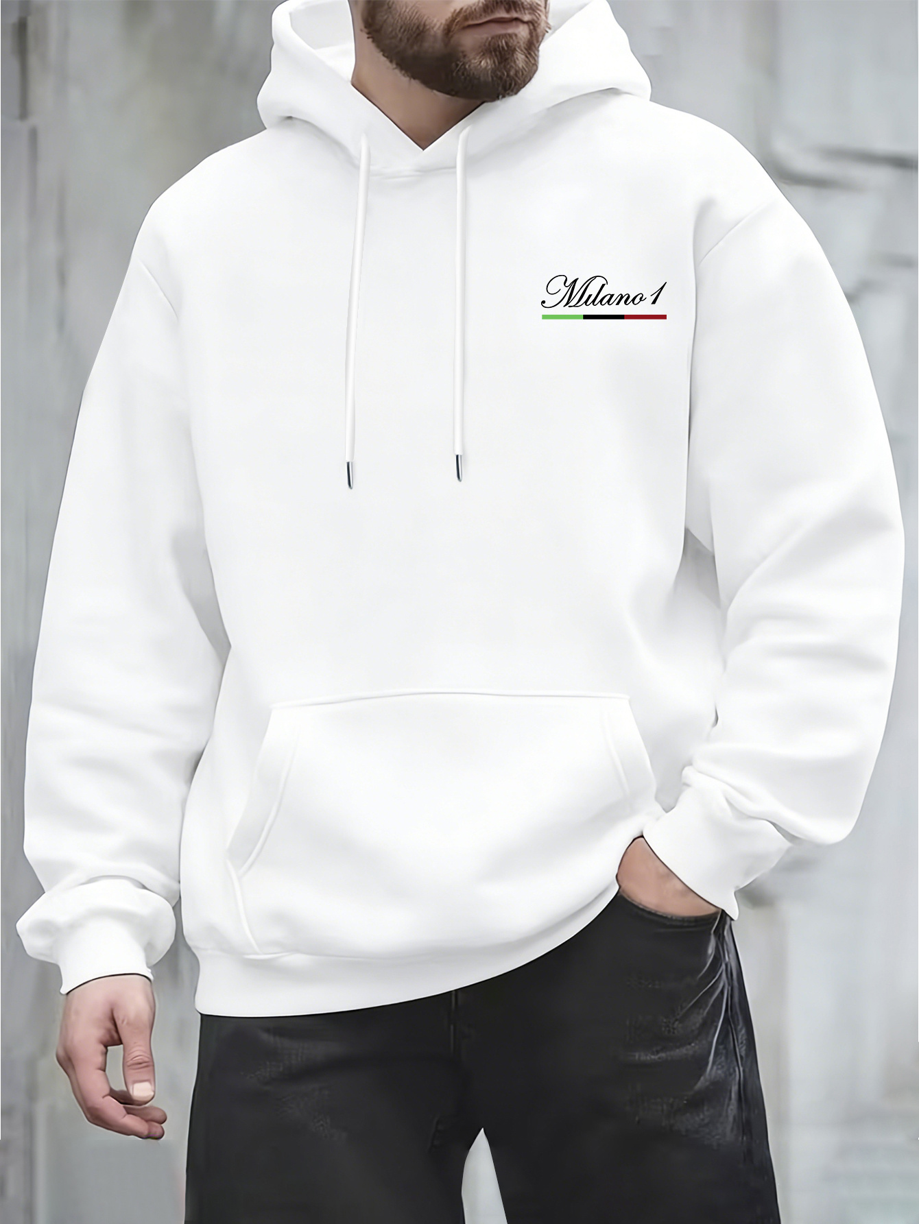 Street Fashion Of Milan - ストリートファッション ミラノ イタリア国旗柄ミニロゴ入りフード付きスウェットシャツ ミニマリストプリント 秋冬向け メンズカジュアルフーディー