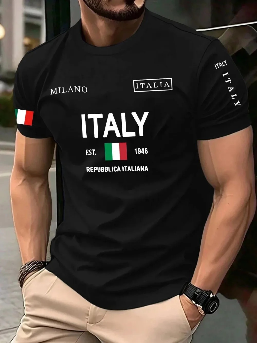 Street Fashion Of Milan - ヨーロッパ系アメリカ人のファッショントレンドミラノレター 3D プリント Breatha 速乾性メンズ Tシャツアウトドアカジュアルストリート親子服