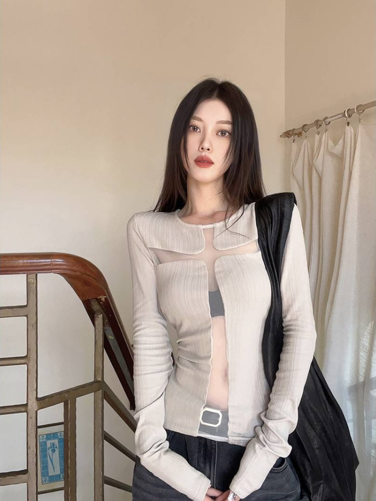 Street Fashion For 2026 - 2026年夏ファッション新作レディースデザインセンスのあるスパイシーガール風ホロートップ長袖気質ストリートスタイルTシャツ