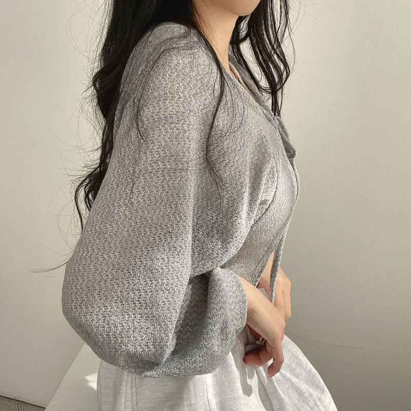 夏の女性のニットカーディガン白薄い日焼け止めレースアップニッ - Korean Street Fashion Female のレビューと価格