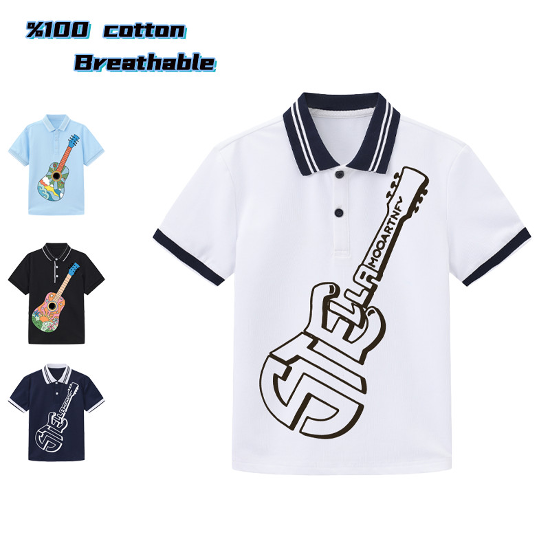 楽しいプリント柄 キッズ半袖サマー2026新作 ギター柄 ベ - Street Fashion For Boy のレビューと価格