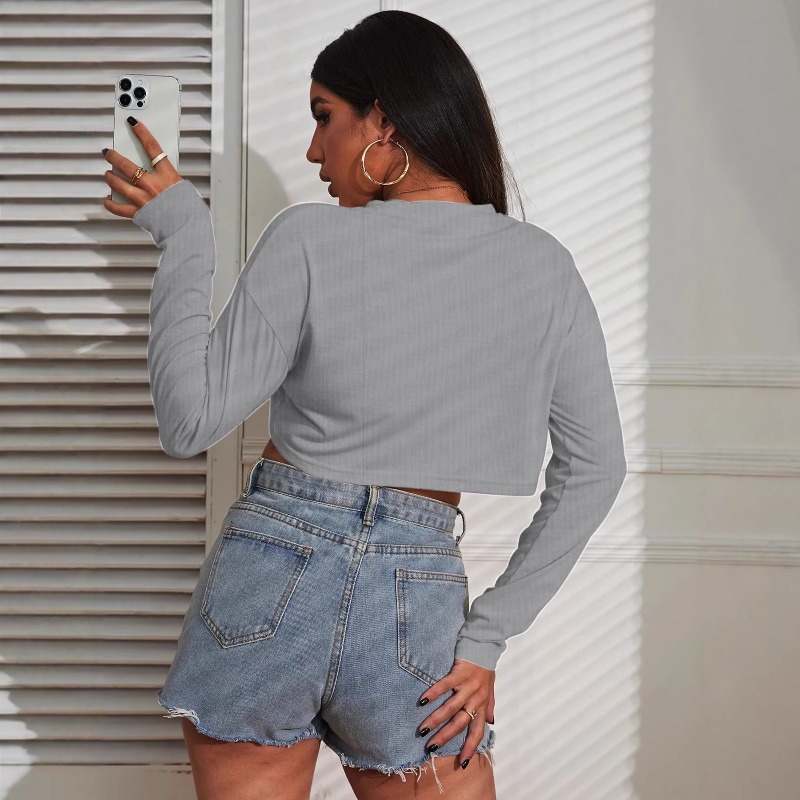 女性用クロップトップTシャツ、無地薄手ルーズフィットクルーネ - Fashion Street Yoga のレビューと価格