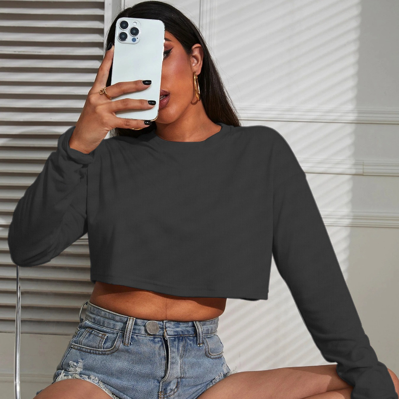 女性用クロップトップTシャツ、無地薄手ルーズフィットクルーネ - Fashion Street Yoga のレビューと価格