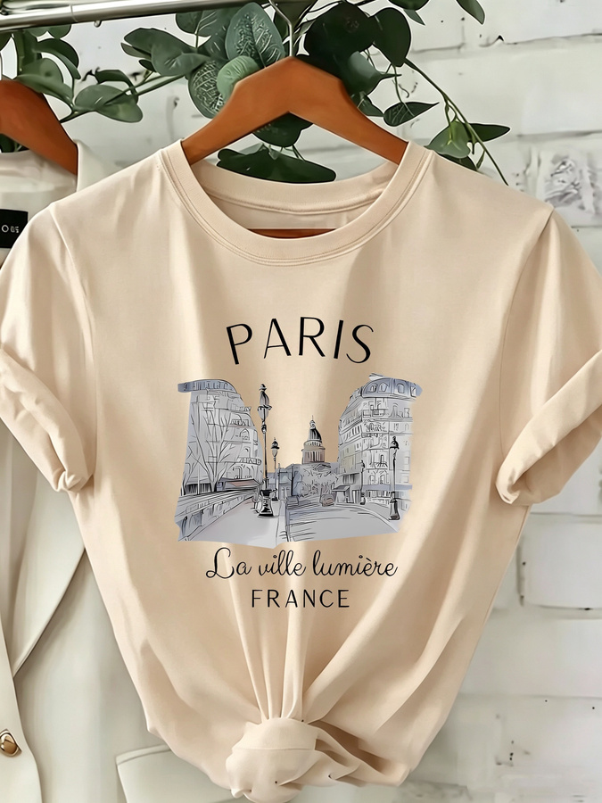 2026年新作、女性用パリ柄クルーネックTシャツ。エッフェル - Street Fashion Trends 2025 のレビューと価格
