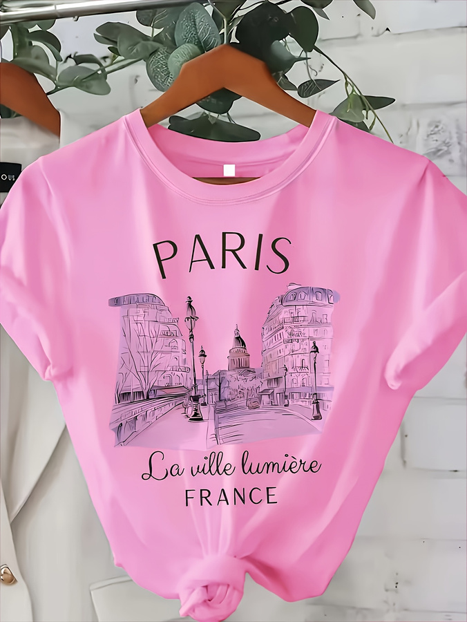 2026年新作、女性用パリ柄クルーネックTシャツ。エッフェル - Street Fashion Trends 2025 のレビューと価格