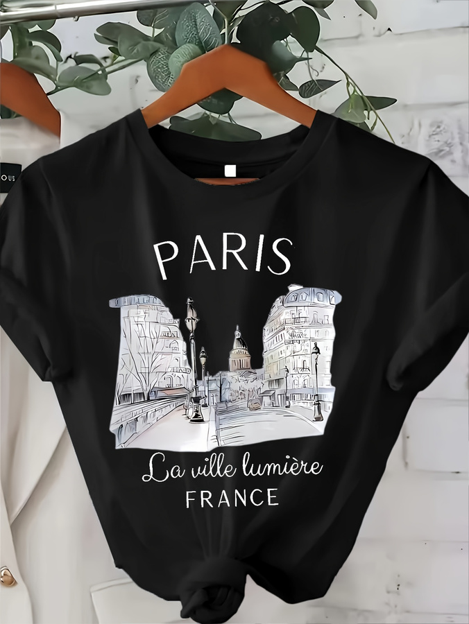 2026年新作、女性用パリ柄クルーネックTシャツ。エッフェル - Street Fashion Trends 2025 のレビューと価格