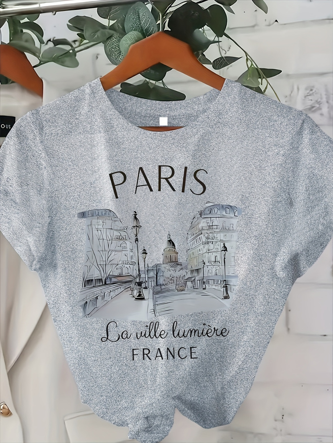 2026年新作、女性用パリ柄クルーネックTシャツ。エッフェル - Street Fashion Trends 2025 のレビューと価格