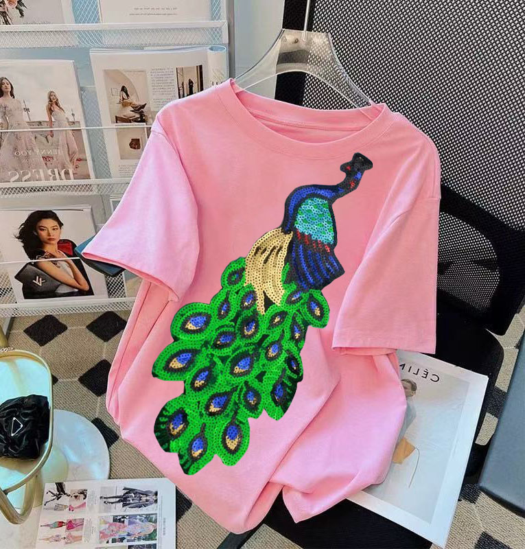 韓国ファッションピンク刺繍クマビーズ Tシャツ女性ヴィンテー - Korean Street Fashion Female のレビューと価格