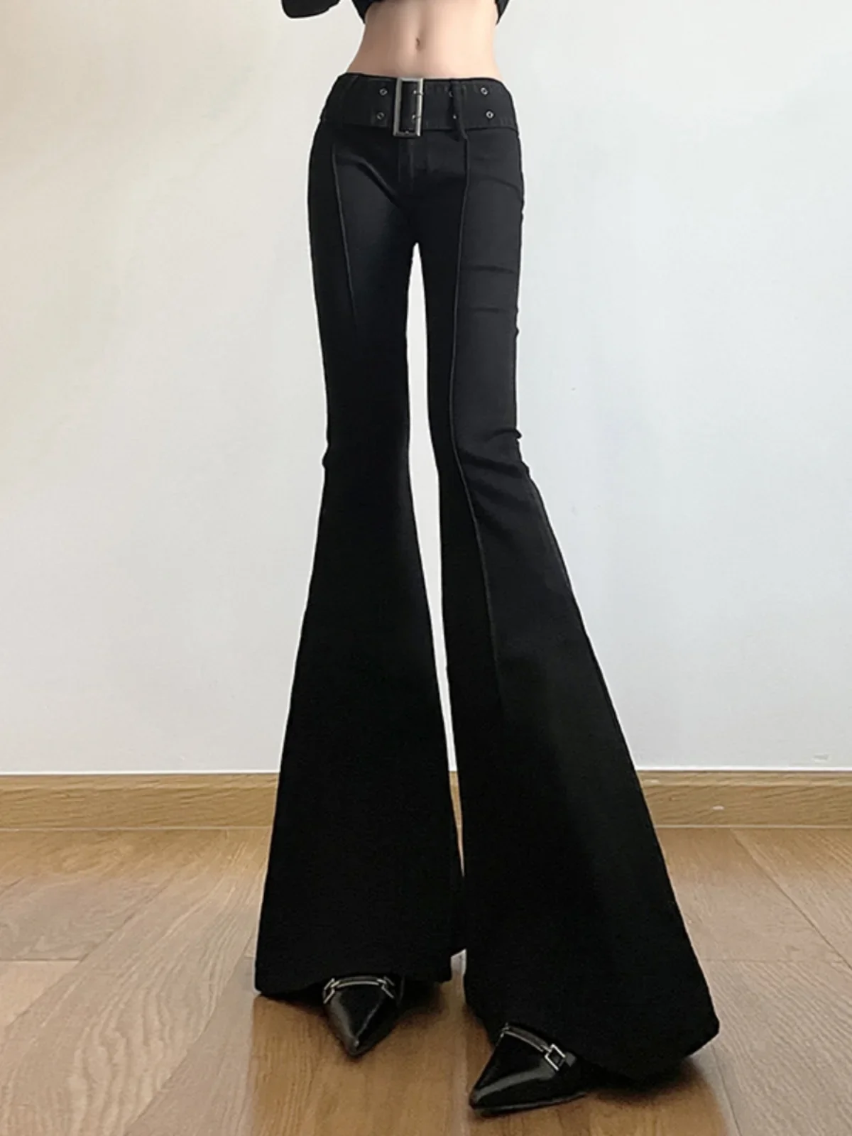 女性の黒のフレアパンツレトロスリムフィット痩身ストリートファ - Fashion Street Yoga のレビューと価格