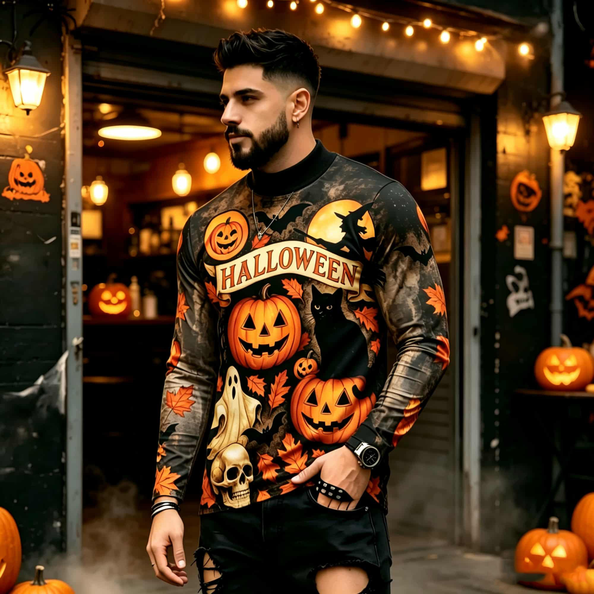 カジュアルファッションストリートスタイル ハロウィンプリント - Street Fashion Men のレビューと価格