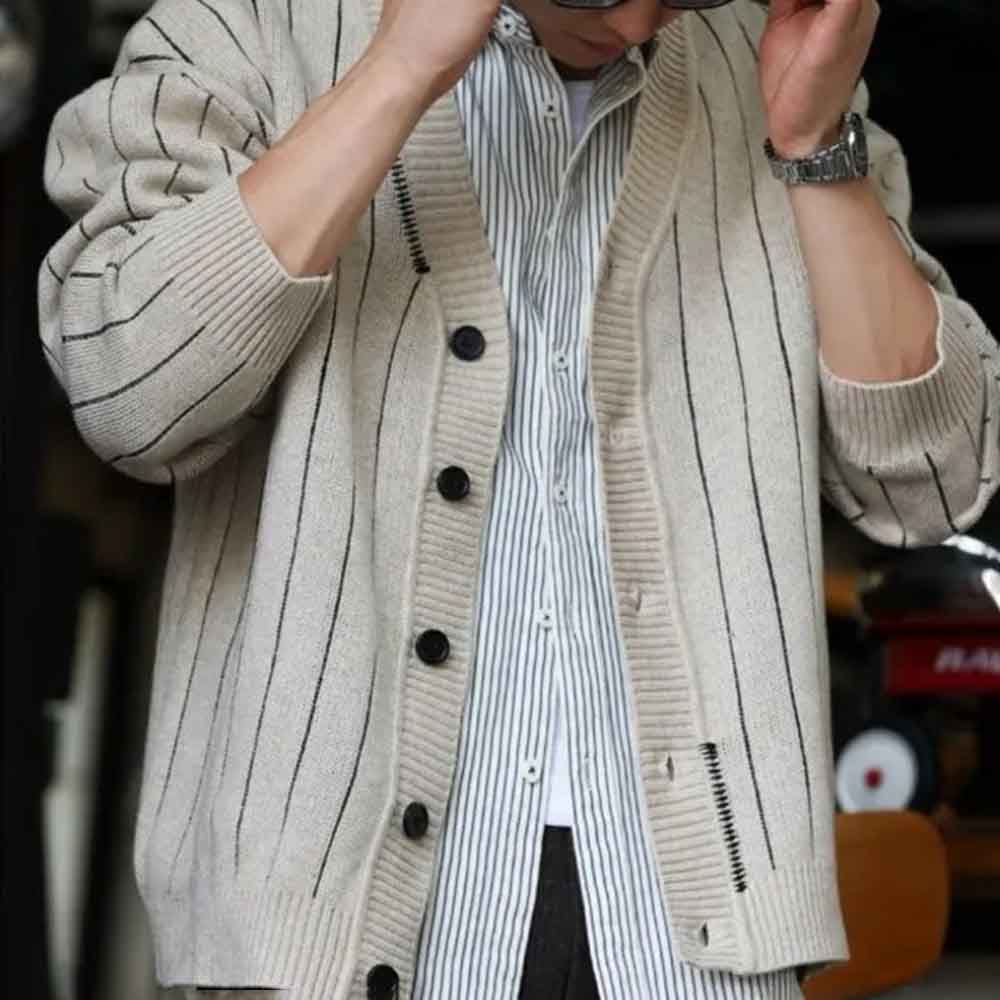 2025年冬新作 メンズ ストライプ柄 長袖 カーディガン  - Street Fashion Trends 2025 のレビューと価格