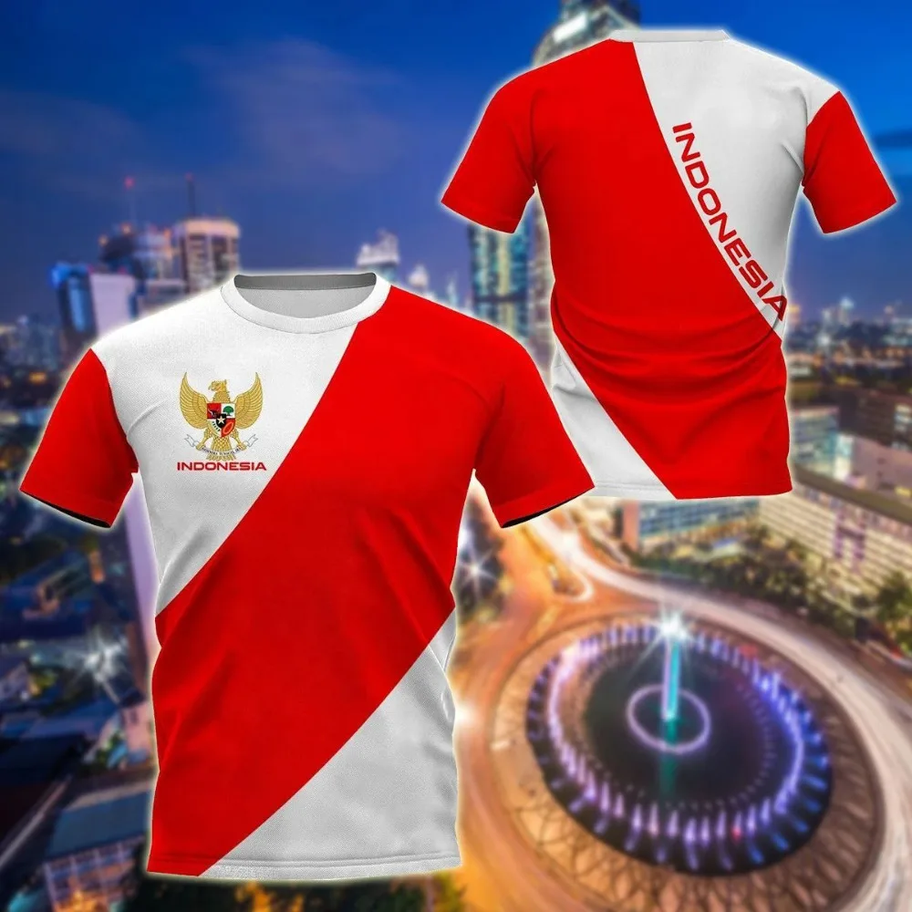 インドネシア国旗 3D 記章プリント Tシャツ男性の夏カジュ - Street Fashion For Boy のレビューと価格