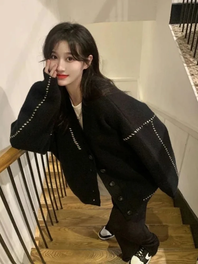 春・秋向けの女性用ニットセーター、カーディガン。韓国風のゆっ - Korean Street Fashion Female のレビューと価格
