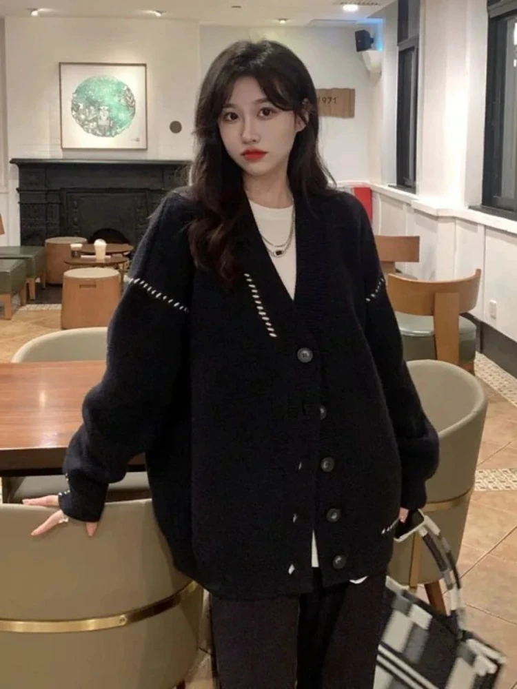 春・秋向けの女性用ニットセーター、カーディガン。韓国風のゆっ - Korean Street Fashion Female のレビューと価格
