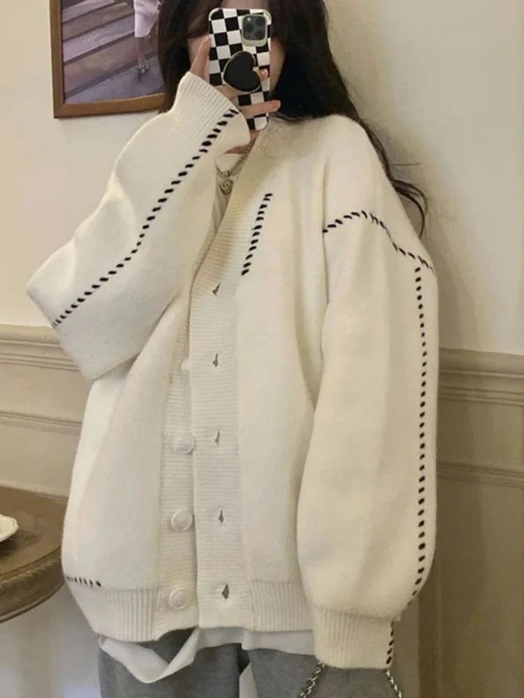 春・秋向けの女性用ニットセーター、カーディガン。韓国風のゆっ - Korean Street Fashion Female のレビューと価格